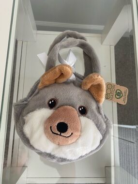 NWT Eco Nation Plush Wolf Handbag - Gray and White